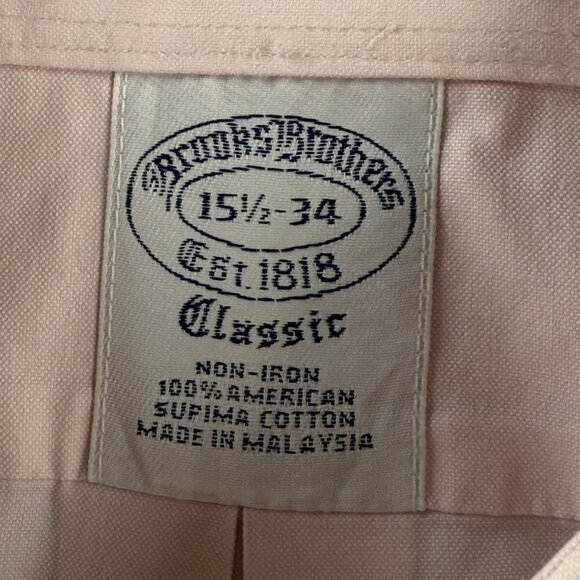 Brooks Brothers Pink Classic 15.5 34 Point Non-Iron Cotton Shirt Button Up Men - Picture 9 of 12
